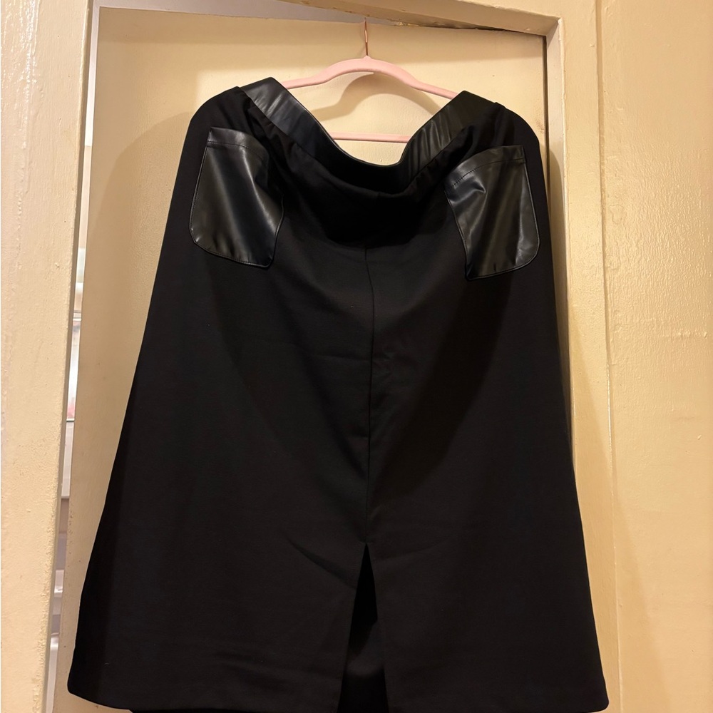 Ashley Stewart Black A-Line Skirt with Leather Accents